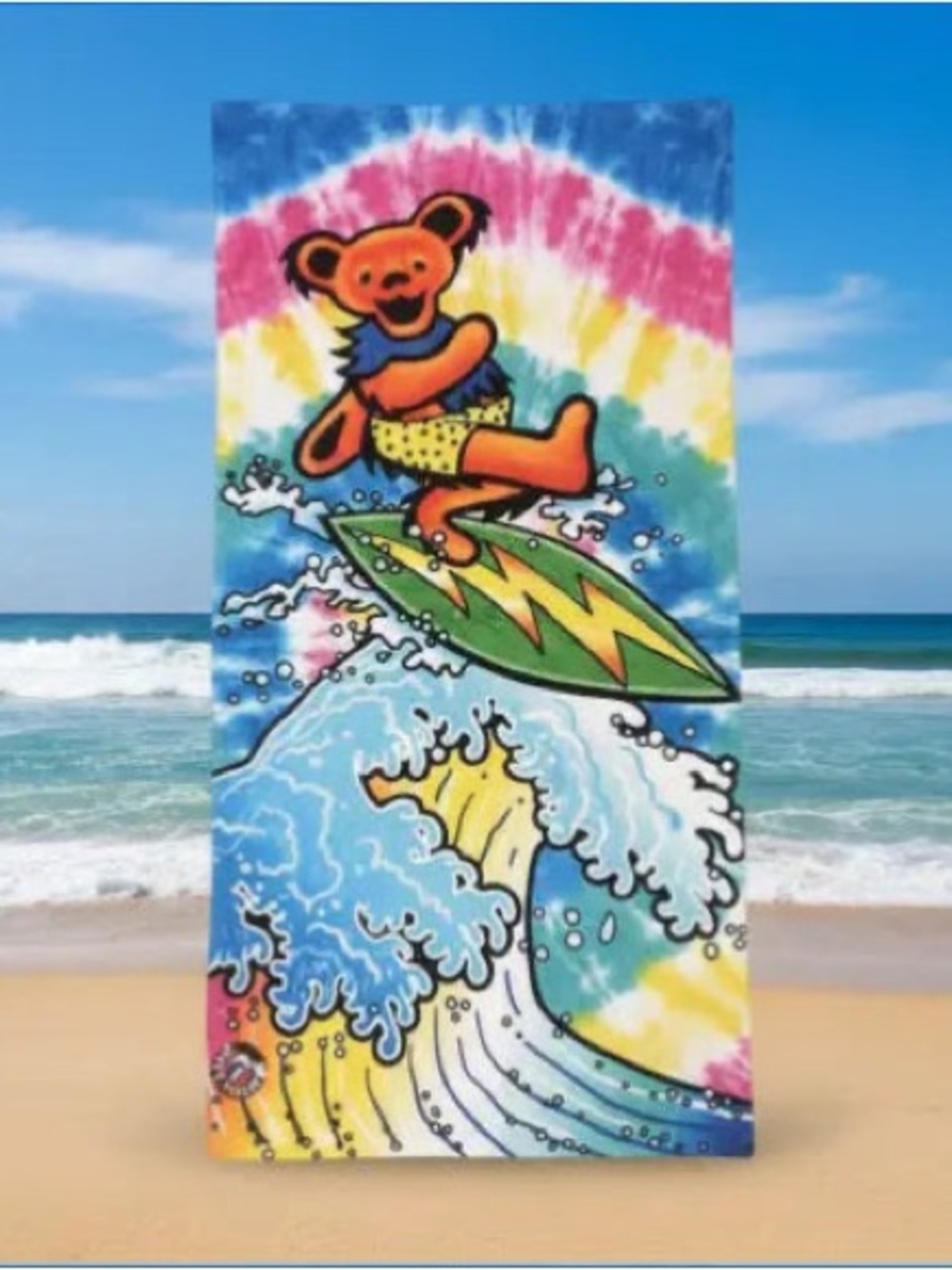 Grateful Dead Tie-Dye Surf Bear Beach Towel - Multicolor